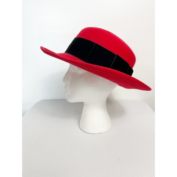 Vibes Women's Velvet Ribbon Trim Wool Hat in Red / Black - Sz S - Picture 1 of 10